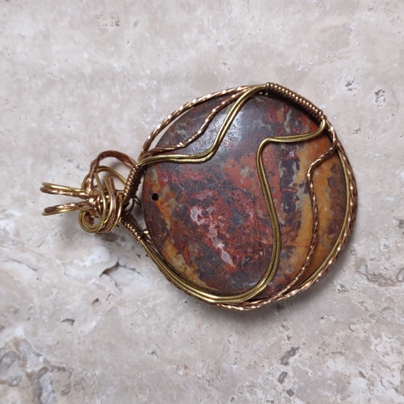 Copper Wire Wrapped Stone Pendant - Picture 1 of 4